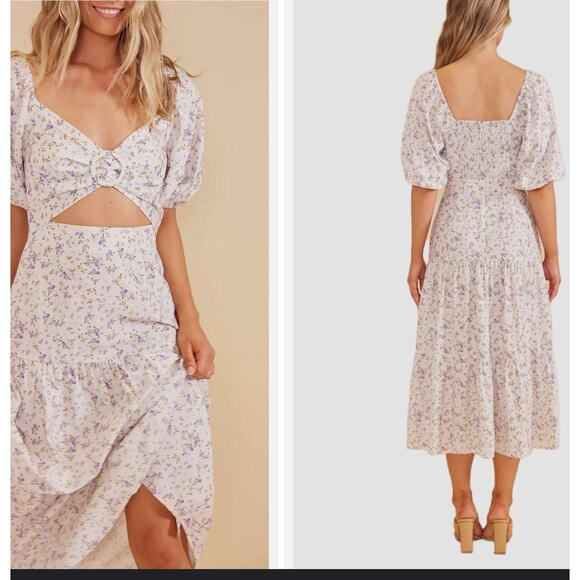 MinkPink Hailey Floral Print Prairie Smocked Midi NWT Dress - Picture 1 of 8
